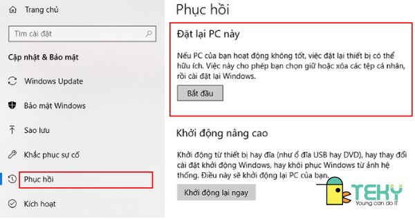 Sử dụng tính năng Refresh và Reset để restore win 10