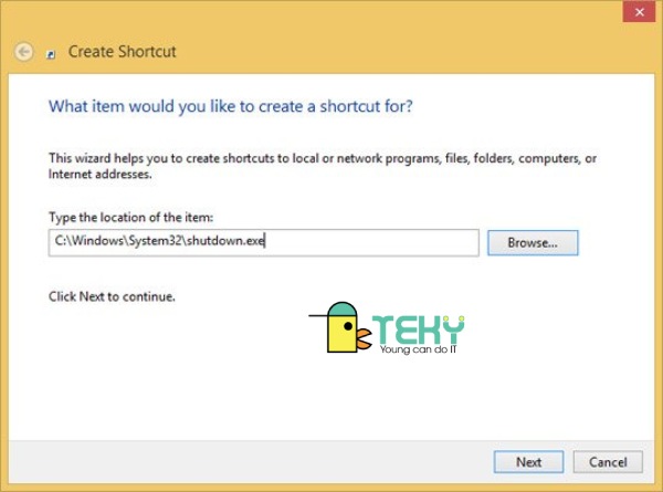 Tạo lệnh shortcut để tự động tắt máy