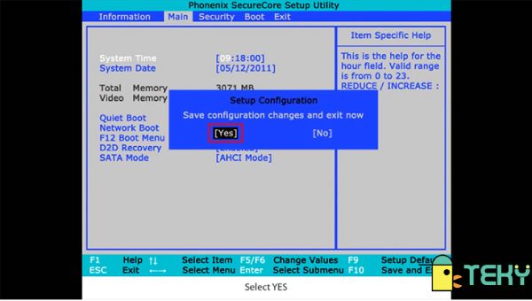 Nhấn F10 để tiếp tục thao tác reset máy tính