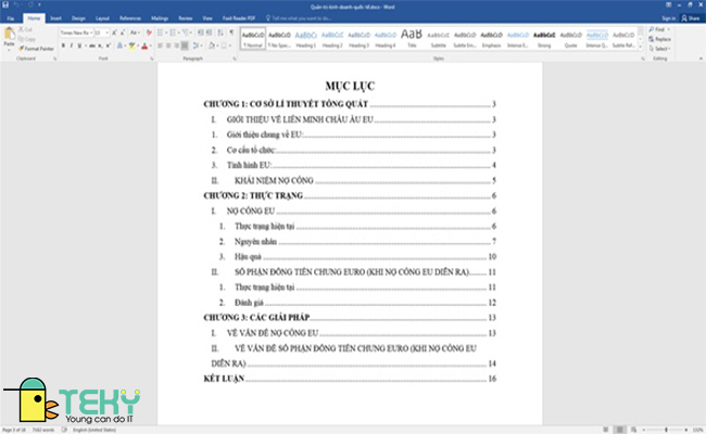 Cách làm mục lục trong word ra sao?