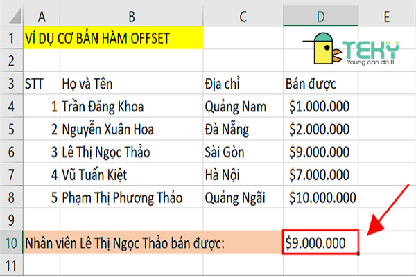 Hướng dẫn sử dụng hàm offset trong excel