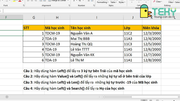 Hướng dẫn sử dụng hàm left đơn giản trong excel với các ví dụ chi tiết