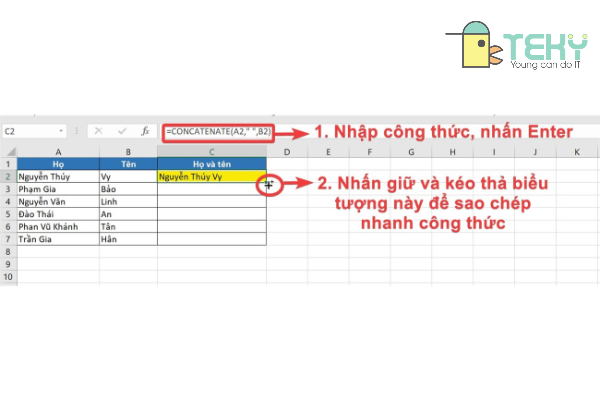 Hướng dẫn sử dụng hàm nối ký tự trong Excel chi tiết nhất