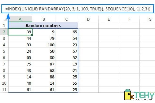 hàm RANDOM trong Excel