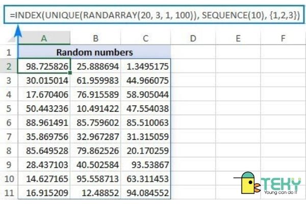 hàm RANDOM trong Excel