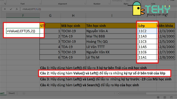 Hướng dẫn sử dụng hàm left đơn giản trong excel với các ví dụ chi tiết