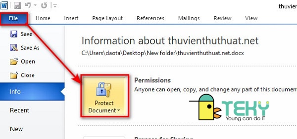 Cách đặt mật khẩu cho file Word 2010 