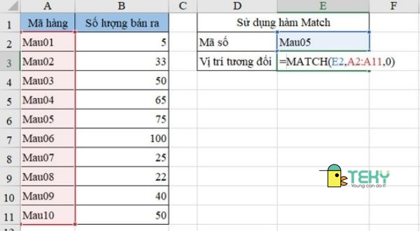 Hàm Match trong Excel - 5 lưu ý khi sử dụng hàm Match