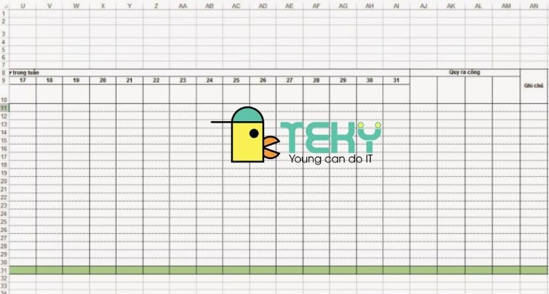 Bảng chấm công Excel theo ngày 