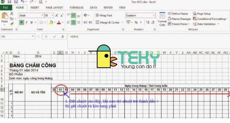 Kéo sang phải để coppy hàm tính cộng ngày