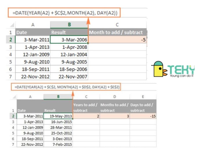 Cách cộng hoặc trừ năm trong Excel 