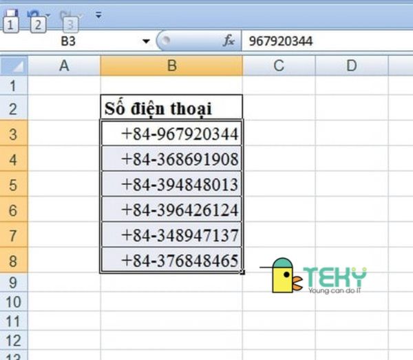 cách định dạng số điện thoại trong excel