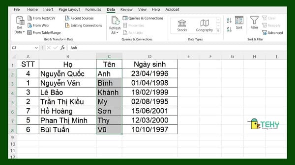 Cách sắp xếp trong excel theo thứ tự tên ABC