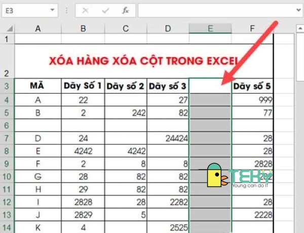 Cách xóa cột trong excel