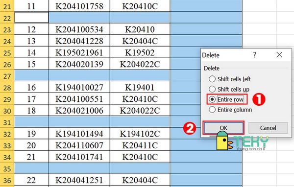 Cách xóa cột trong excel