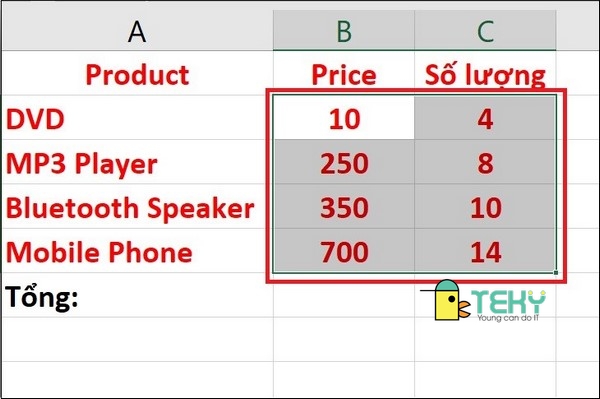 Công thức tính tổng trong excel