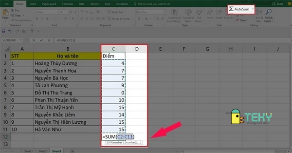 Công thức tính tổng trong excel