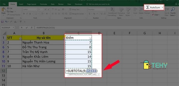 Công thức tính tổng trong excel