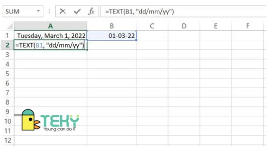 Định dạng ngày tháng bằng hàm TEXT