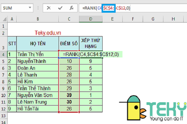 cách cố định ô trong Excel