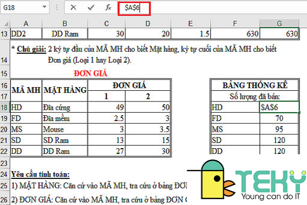 cách cố định ô trong Excel