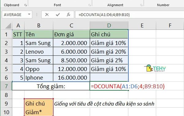 Hàm Dcount có giống với hàm countif không?