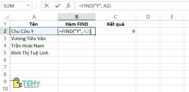 Sử dụng hàm FIND để tìm vị trí ký tự
