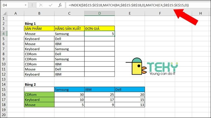 Ví dụ về hàm Index và Match trong Excel 