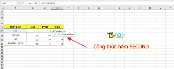  Công thức hàm Second trong excel