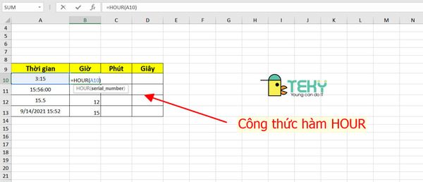 Công thức hàm Hour trong excel