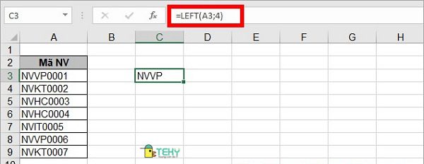 Sử dụng hàm Left trong tách chữ