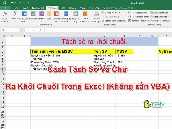 Tách chữ và số trong Excel