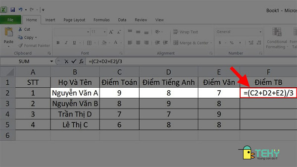 Tính điểm trên excel