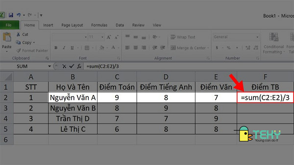 công thức tính điểm trung bình môn trong excel