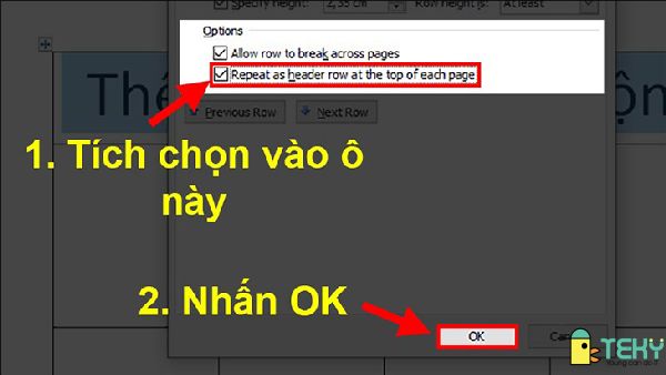 lặp lại tiêu đề trong word