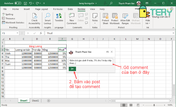 Hướng dẫn cách note trong Excel đơn giản nhất