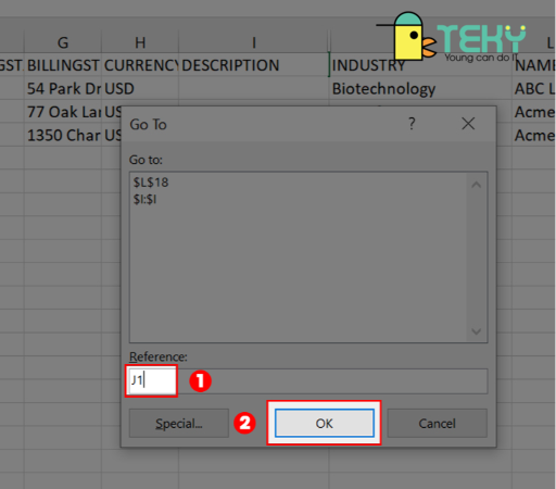 Cách hiển thị cột bằng Go To và Format