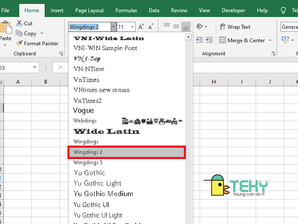 Sử Dụng Font Chữ Wingdings 2 và tổ hợp phím Shift + P