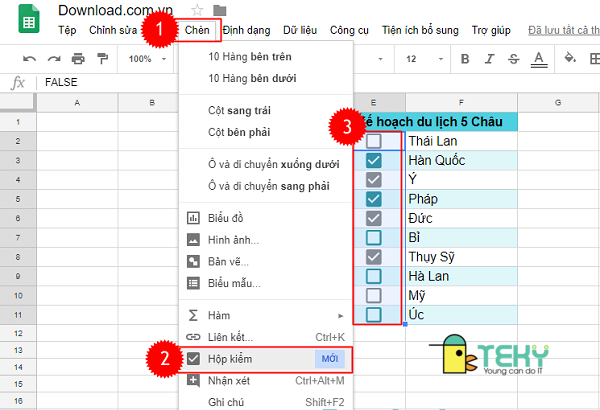 Cách đánh dấu tích trong Excel bằng Google