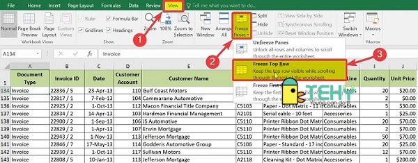 Cách giữ tiêu đề trong Excel 2007 về sau với chức năng Freeze Panes 