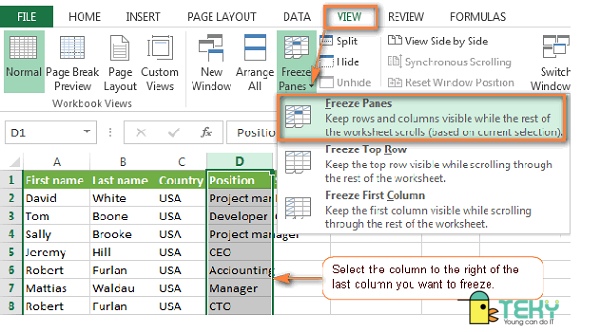 Cách khóa cột trong Excel số lượng lớn