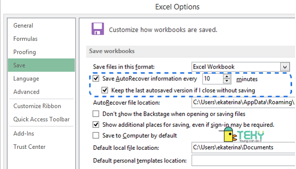 Cách bật AutoSave và AutoRecover 