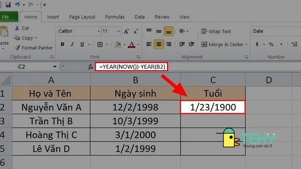 Cách tính tuổi trong Excel đơn giản bằng hàm YEAR