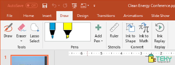 Thực hiện bật chế độ hiện tab Draw trên powerpoint