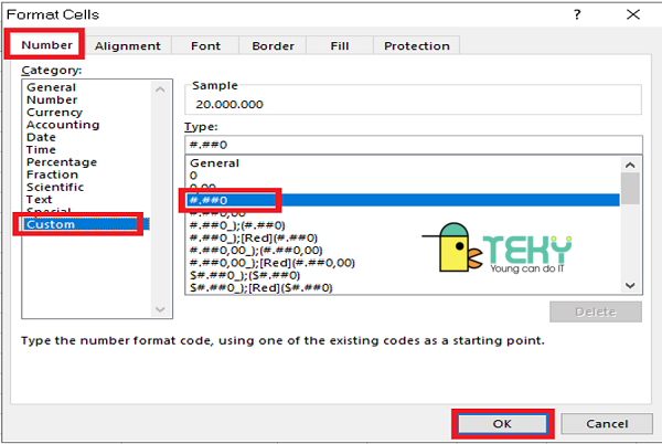 Sử dụng Number Custom để thêm dấu chấm