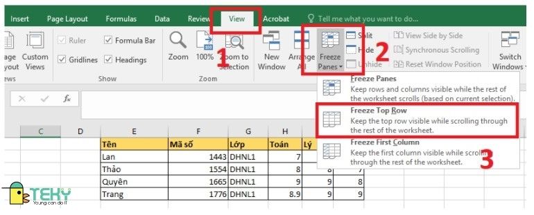 Cố định hàng đầu tiên (dòng tiêu đề trong excel)