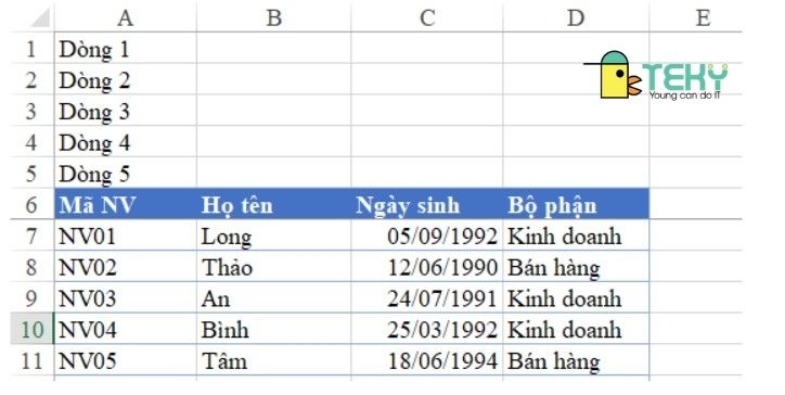 Cố định cột, hàng bằng Freeze Panes không như mong muốn