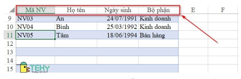 Bảng dữ liệu sau khi chuyển sang dạng Table