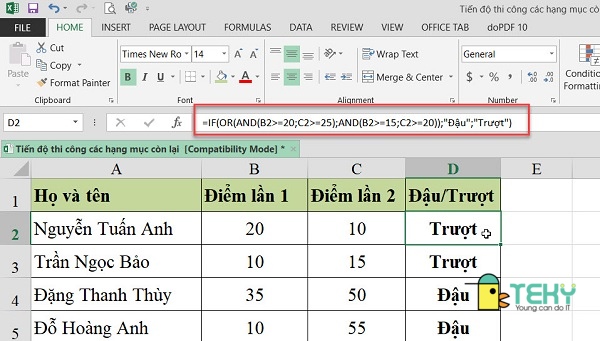 Cách sử dụng hàm AND kết hợp cùng hàm IF trong Excel