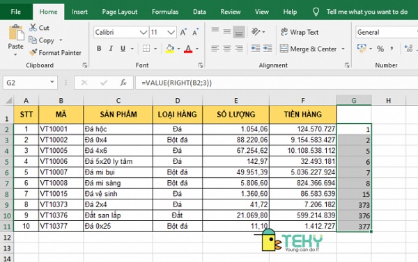 Cách dùng hàm VALUE đổi chữ thành số